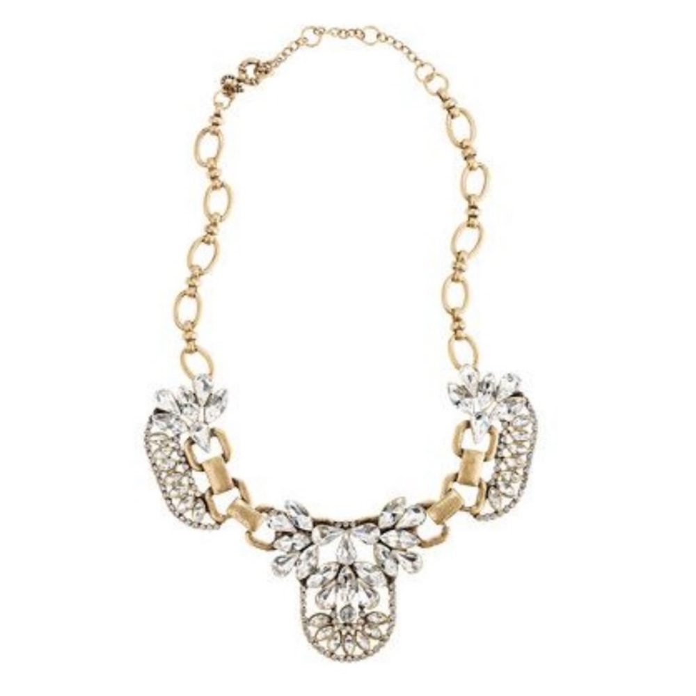 J.Crew Crystal Cluster and Vintage Brass Statement Necklace